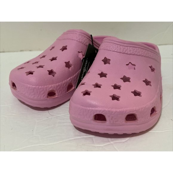 BOBBIE BROOKS GIRLS STAR DESIGN CLOGS SHOES SIZE MED 13-1 PINK BEACH POOL NEW C2 - Picture 2 of 12
